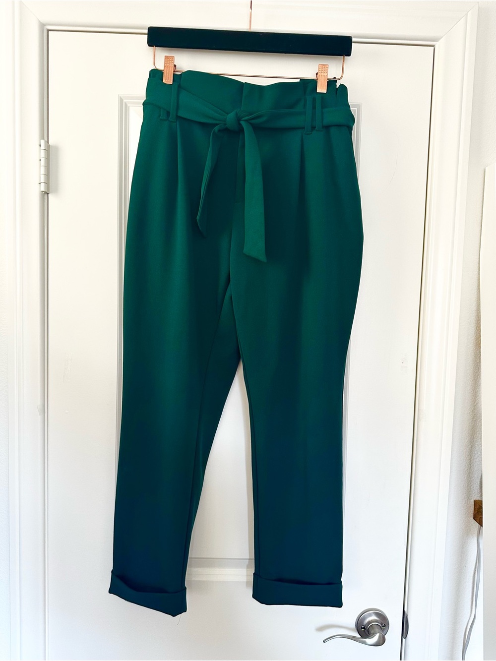 INC Emerald Green High Rise Paperbag Tie Waist Trousers Size 12